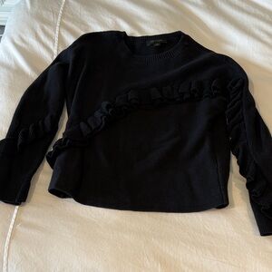 Ann Taylor Black Ruffled Crewneck Sweater